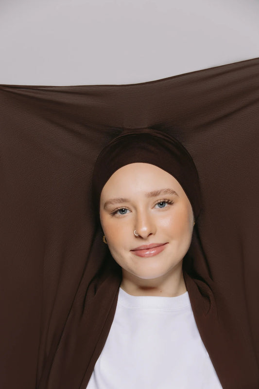 Built-in Magnet Hijab - BROWN