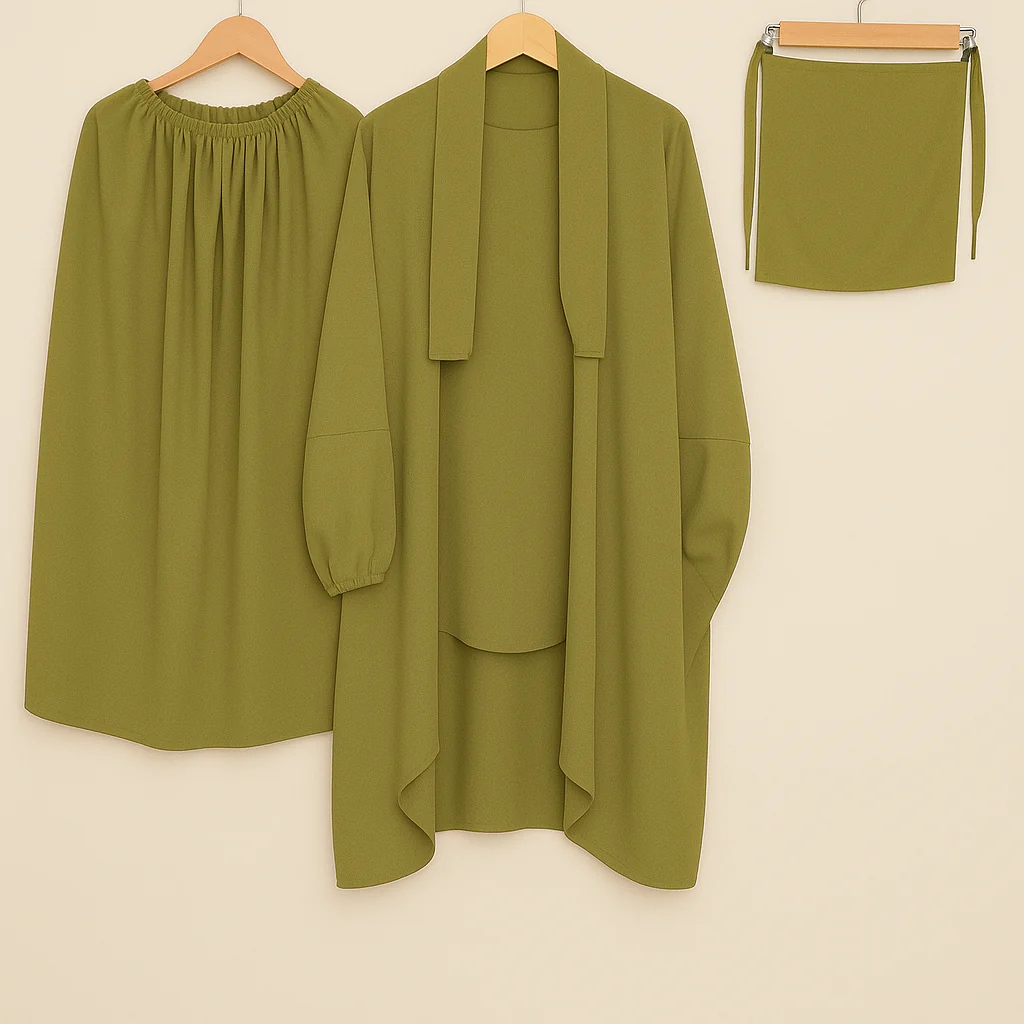3 PIECE (NAQAB , JILBAB & SKIRT) - Fresh Olive