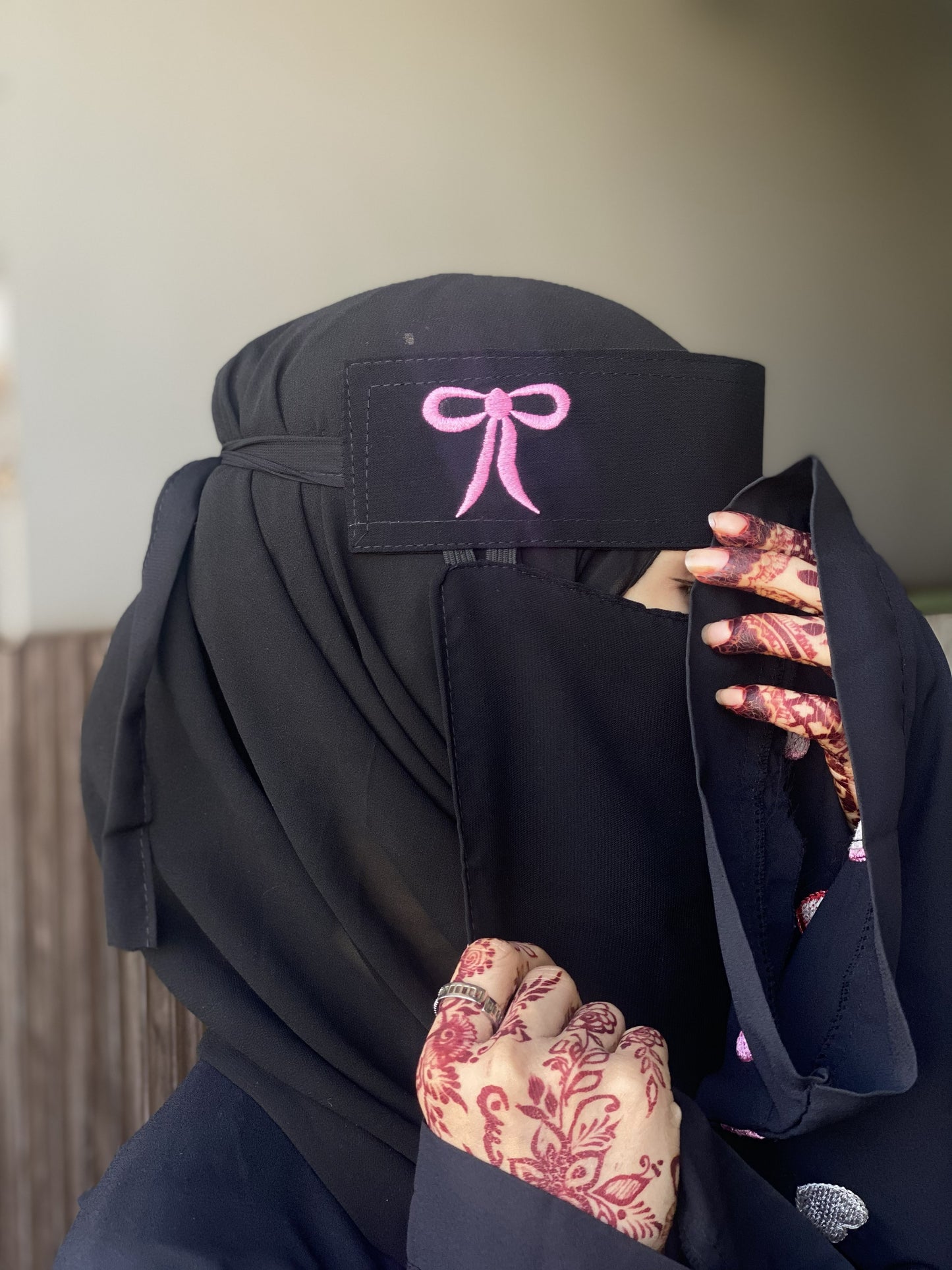 PINK BOW SAUDI NIQAB WITH EMBROIDERY