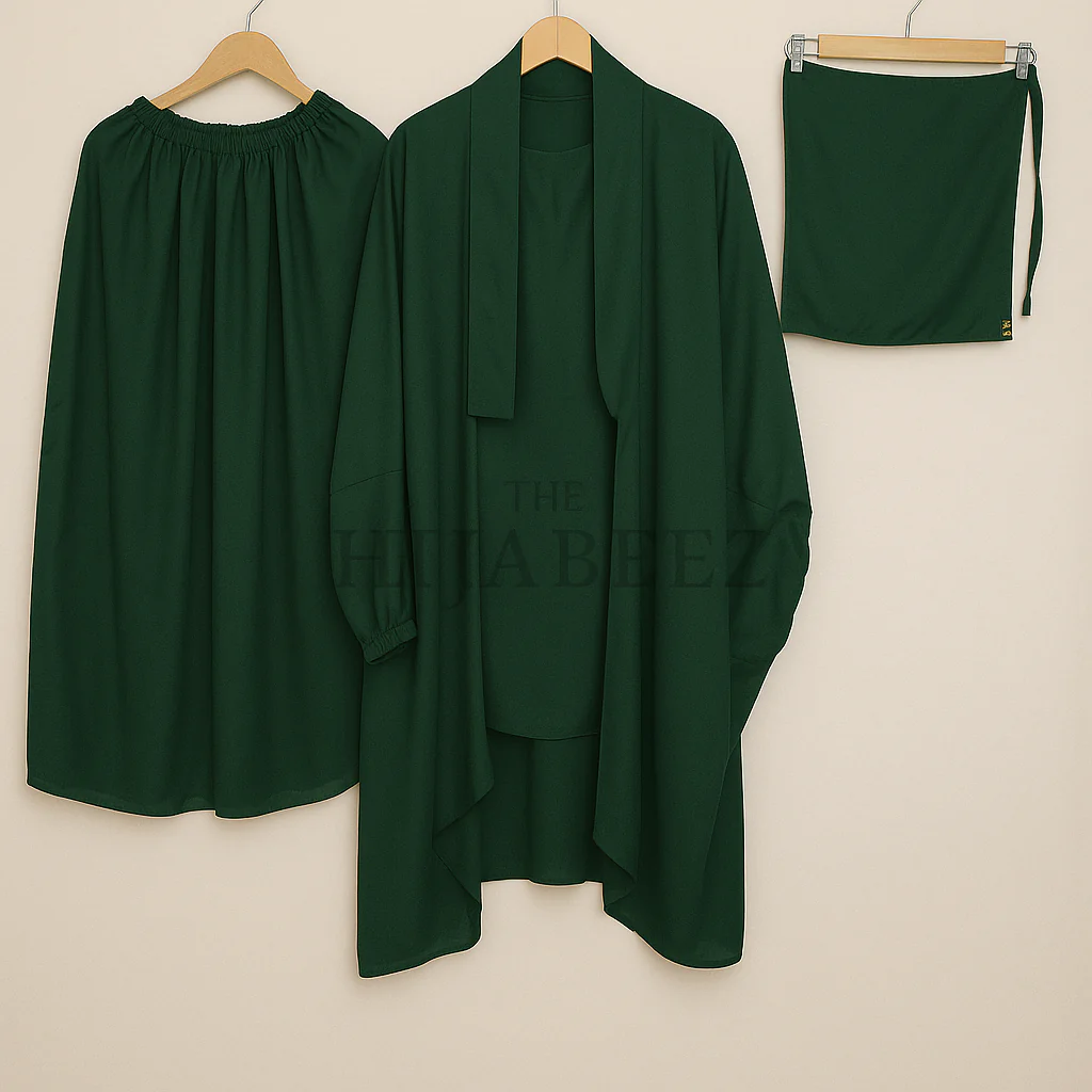 3 PIECE (NAQAB , JILBAB & SKIRT) - BOTTLE GREEN