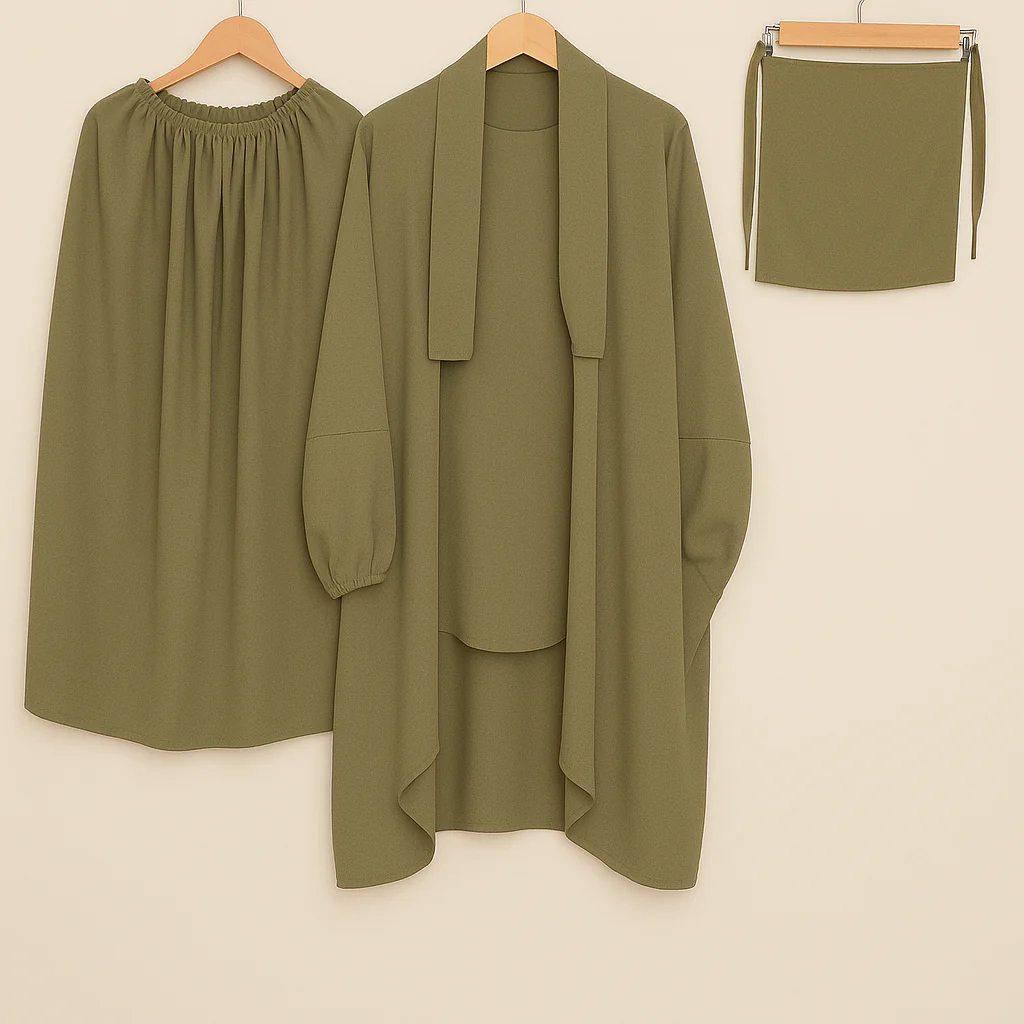 3 PIECE (NAQAB , JILBAB & SKIRT) - ARMY GREEN