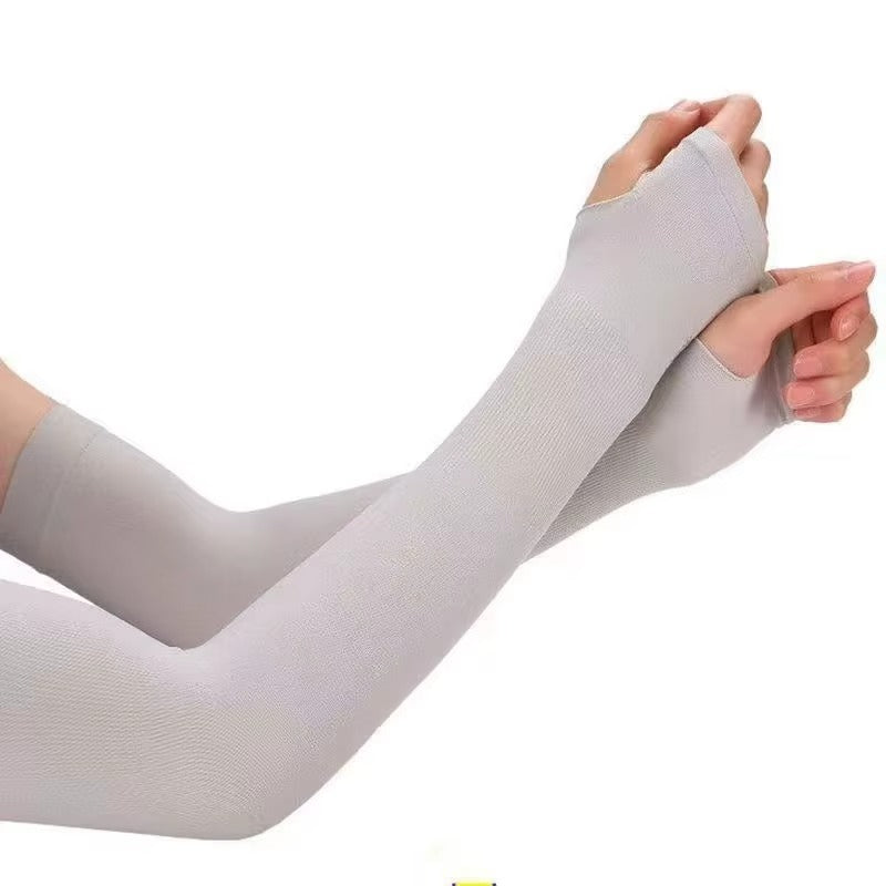 Arm Sleeves With Thumb Whole Grey