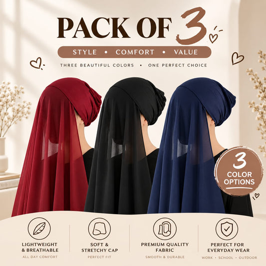 Instant Hijab with Stitched Cap - PACK OF 3