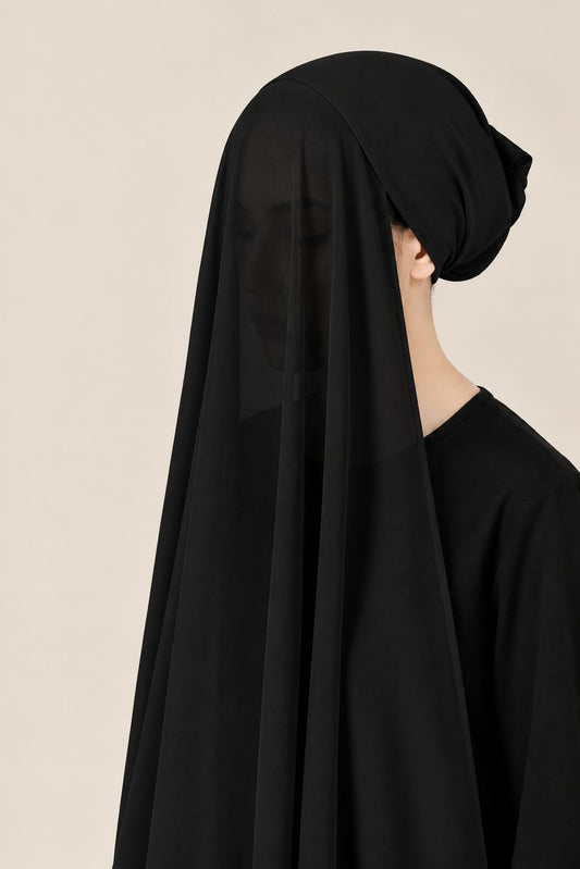 Instant Hijab with Stitched Cap - BLACK