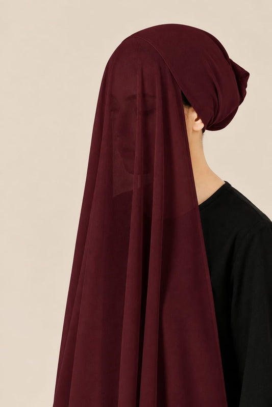 Instant Hijab with Stitched Cap - DARK MAROON