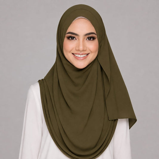 Instant Hijab with 2 Loops - OLIVE GREEN