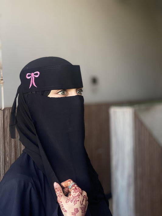 PINK BOW SAUDI NIQAB WITH EMBROIDERY