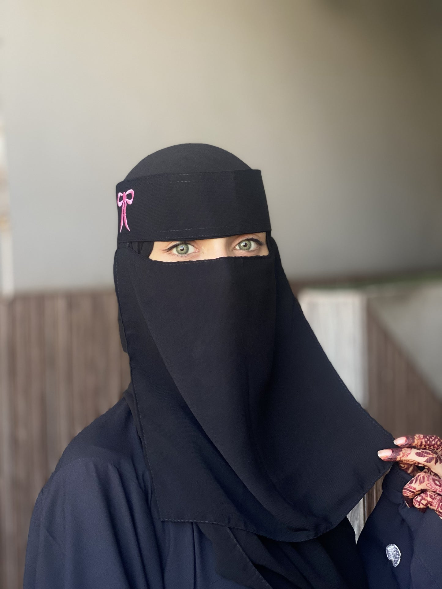 PINK BOW SAUDI NIQAB WITH EMBROIDERY