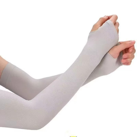 Arm Sleeves With Thumb Whole Grey