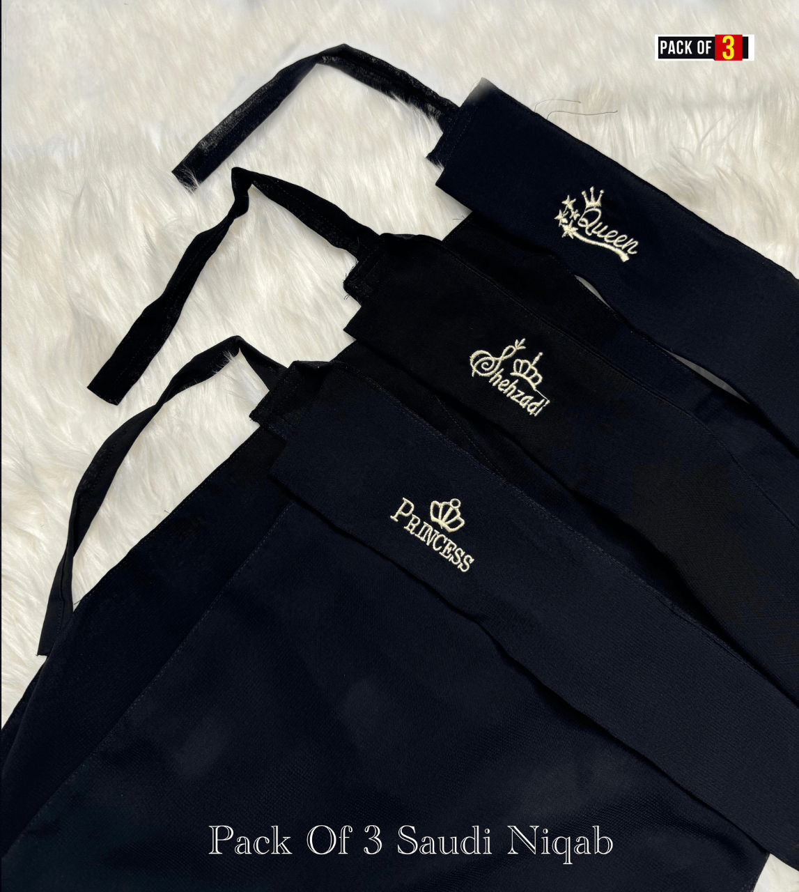 Pack of 3 Saudi Niqab with Embroidery