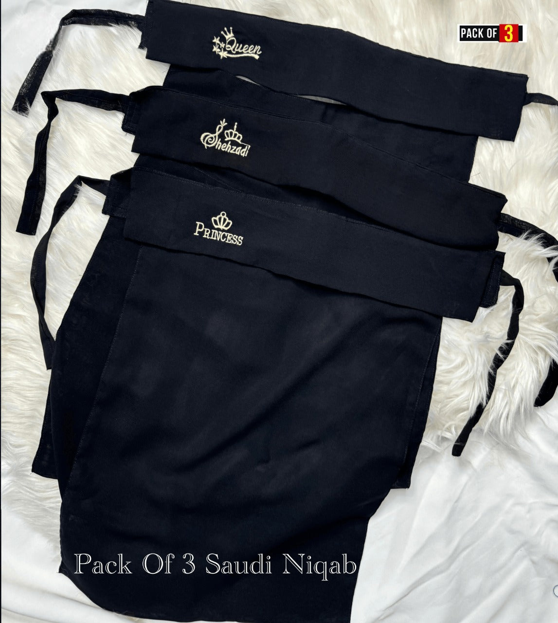 Pack of 3 Saudi Niqab with Embroidery